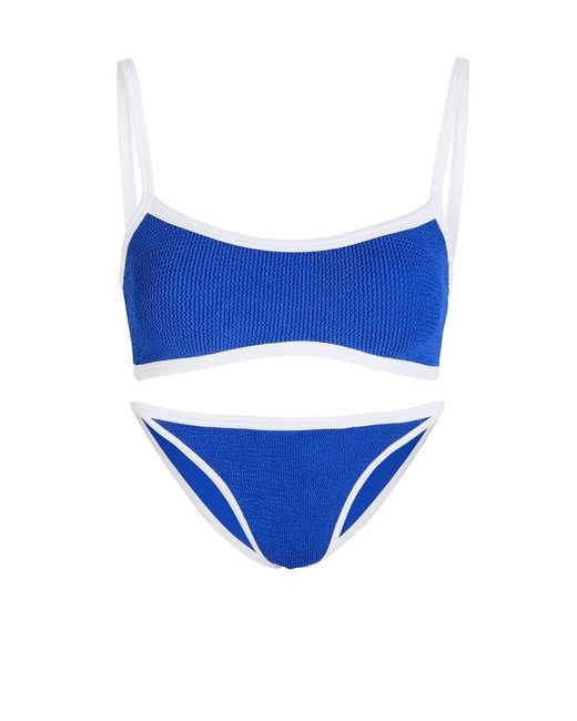 Hunza G Blue Tyler Contrast-Trim Crinkle Bikini