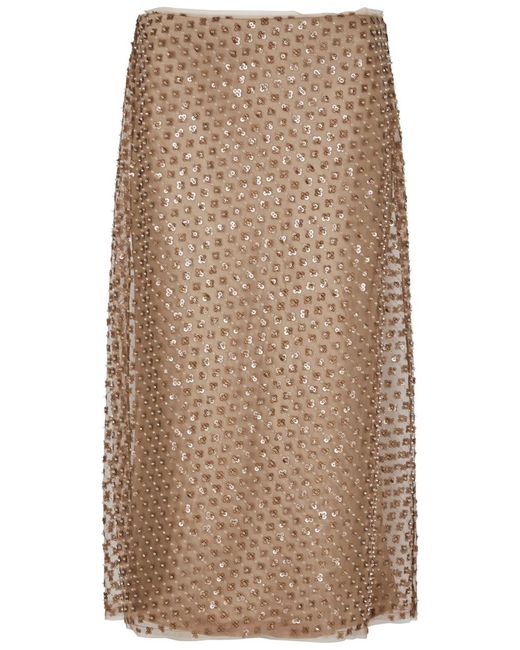 Vince Brown Sequin-embellished Tulle Skirt