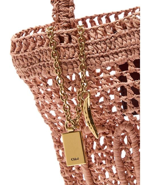 Chloé White Summer Banana Logo Raffia Tote