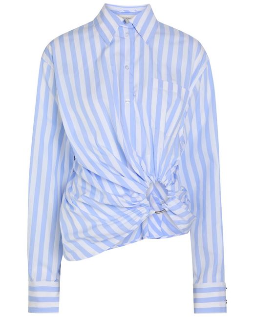 Sportmax Blue Striped Cropped Cotton-Poplin Shirt