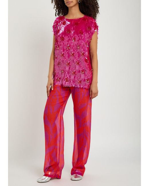 Dries Van Noten Pink Cuzco Sequin-Embellished Silk Top