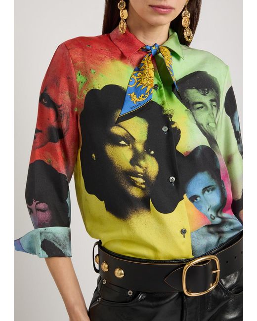 Versace Blue Printed Silk-Twill Bandeaux