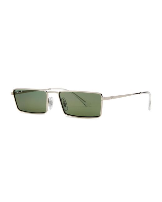 Ray-Ban Green Narrow Rectangle-Frame Sunglasses