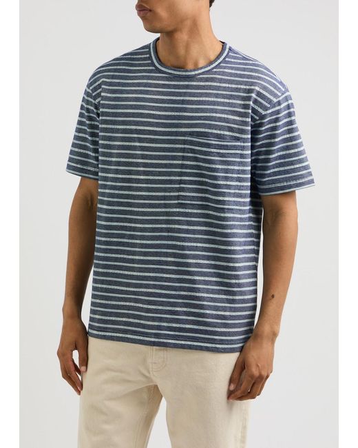 Universal Works Blue Striped Cotton T-Shirt for men