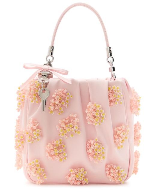 Self-Portrait Pink Floral Bead-Embellished Satin Tote