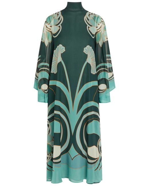 LaDoubleJ Green Magnifico Printed Silk Midi Dress