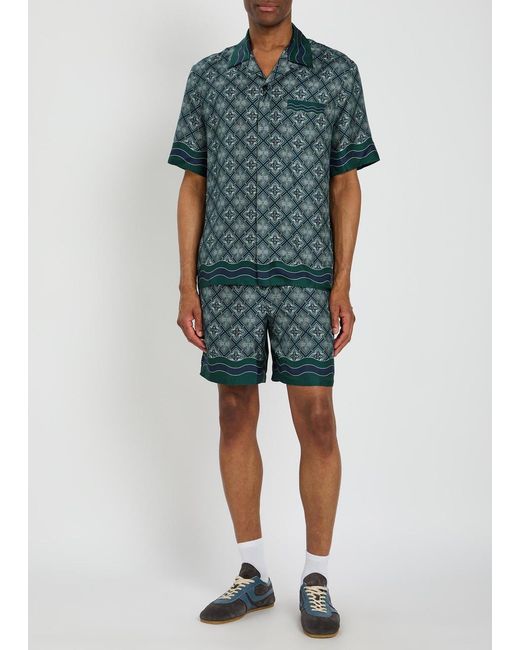 Casablanca Blue Radiating Logo-Monogram Silk Shirt for men