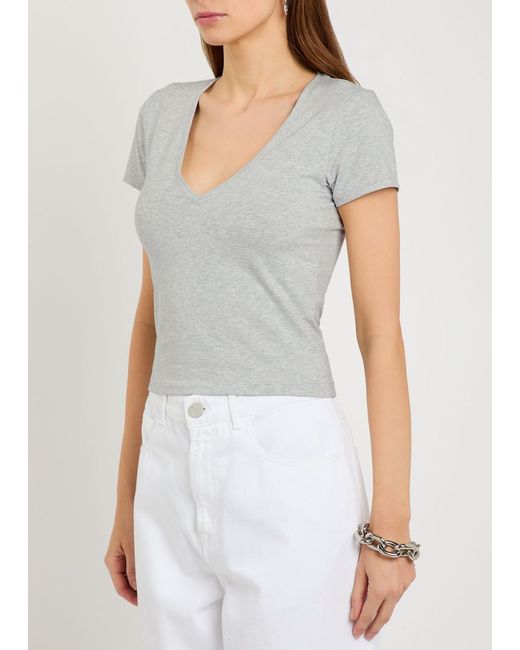 GOOD AMERICAN Gray V-Neck Stretch-Cotton T-Shirt