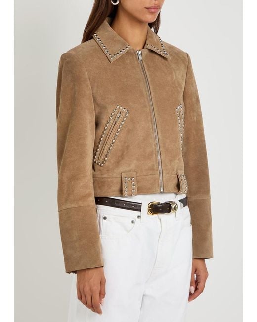 Staud Natural Hugo Stud-Embellished Suede Jacket