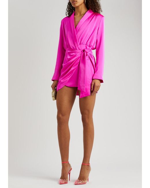 Misha Pink Azera Satin Wrap Dress