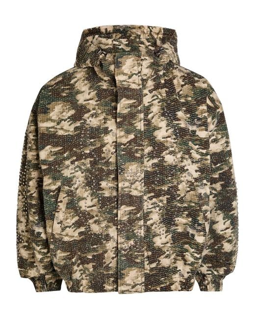 Chew Forever Multicolor Roach Camo Studded Hooded Parka Jacket for men