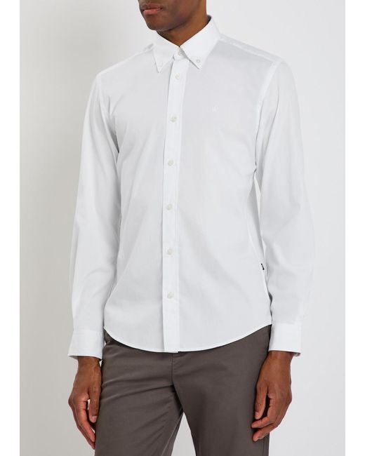 Boss White Roan Logo-Embroidered Cotton-Poplin Shirt for men