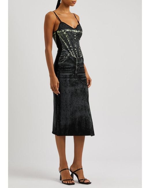 Ph5 Black Jasmine Intarsia Stretch-knit Midi Dress