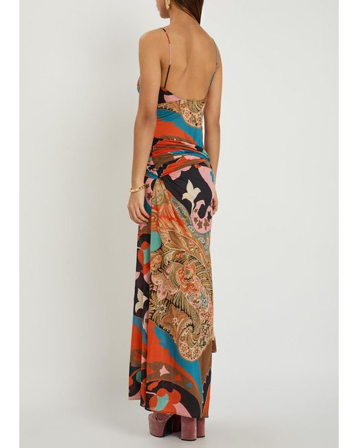 Etro Orange Printed Mesh-Jersey Maxi Dress