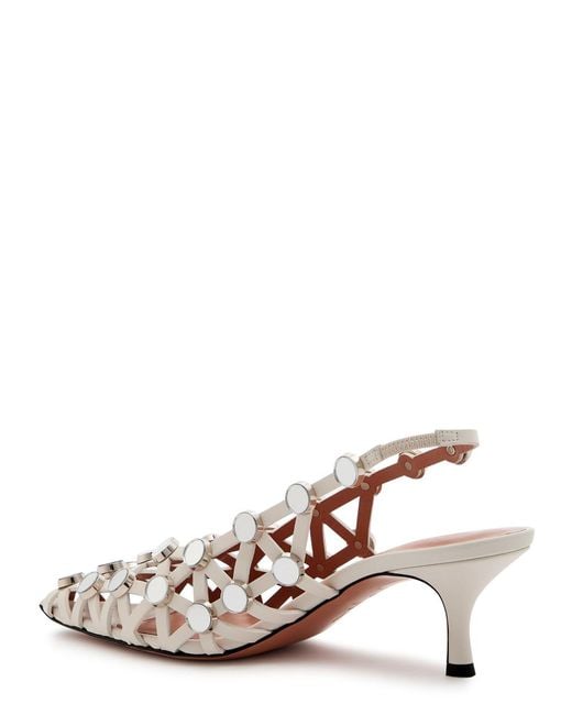 The Attico Pink Grid 50 Mirror-Embellished Leather Slingback Pumps