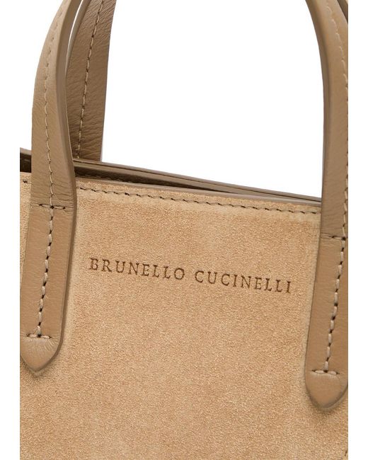 Brunello Cucinelli Natural Bead Mini Panelled Suede Tote