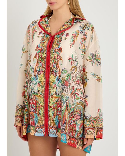 Etro Multicolor Printed Silk Cover-Up Shirt