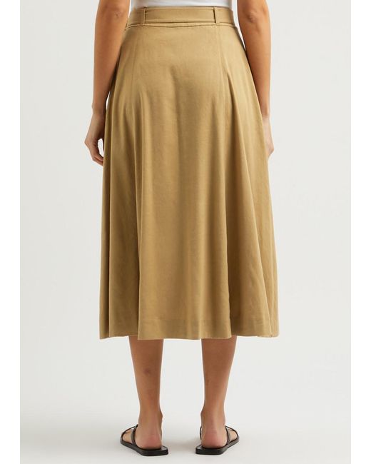 Veronica Beard Natural Arwen Linen-Blend Midi Skirt
