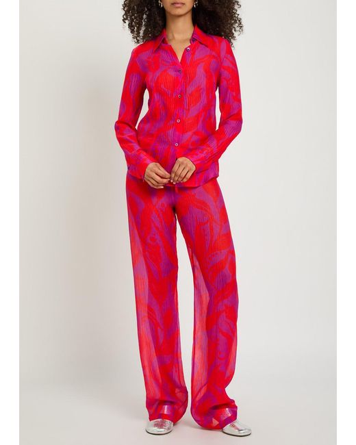 Dries Van Noten Red Cloudy Printed Silk Shirt