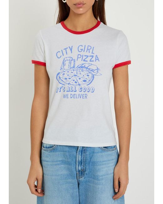 Mother White The Lil Goodie Ringer Printed Cotton T-Shirt