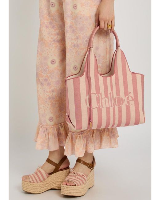 Chloé Pink Stripy East-West Canvas Tote Bag