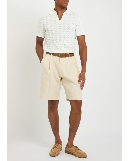 CHE White Ripple Textured Fine-Knit Polo Shirt for men