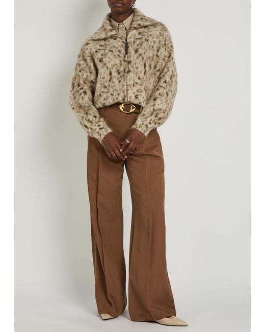 Brunello Cucinelli Natural Lynx-Jacquard Brushed Mohair-Blend Cardigan