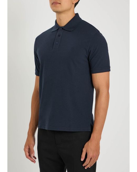 Saint Laurent Blue Logo-Embroidered Piqué Cotton-Blend Polo Shirt for men