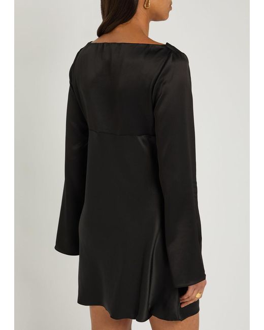 Reformation Black Pike Draped Satin Mini Dress