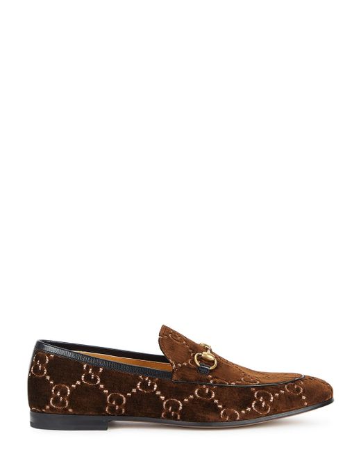 Gucci Brown Jordan Logo-embroidered Velvet Loafers for men