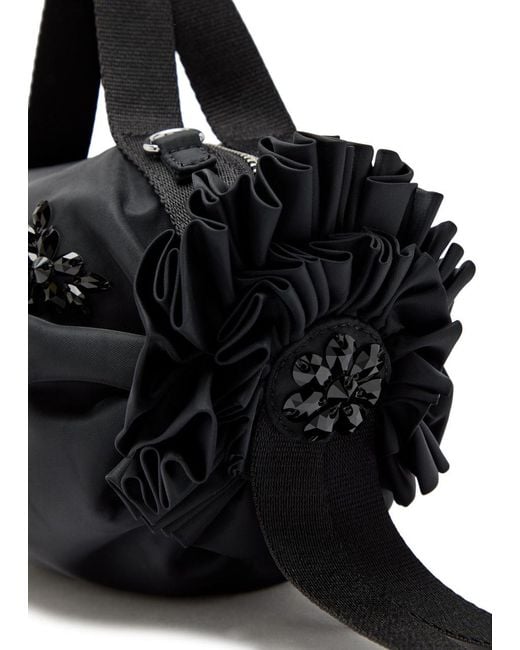 Simone Rocha Black Double Ribbon Rosette Mini Nylon Top Handle Bag