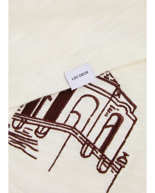 Les Deux White Hotel Embroidered Cotton T-Shirt for men