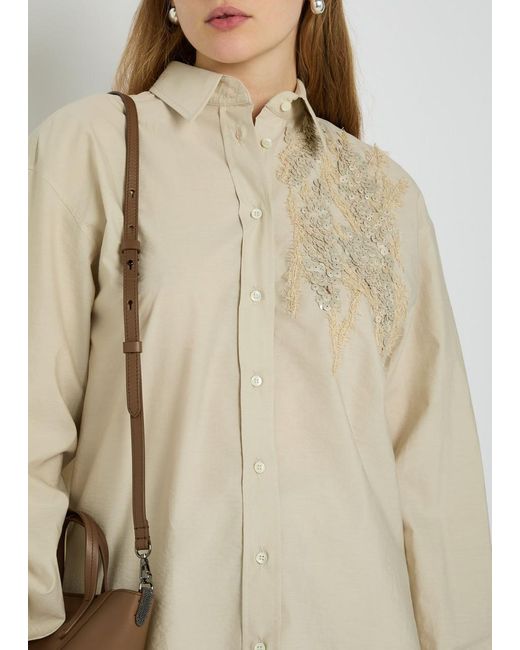 Brunello Cucinelli White Embellished Crinkled Cotton-Blend Shirt