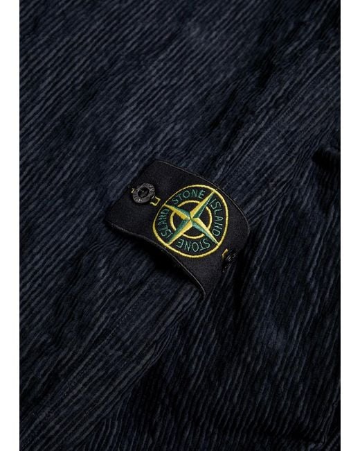 Stone Island Blue Logo Crinkled Tapered-Leg Corduroy Trousers for men
