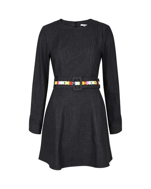 Olivia Rubin Black Paola Belted Denim Mini Dress