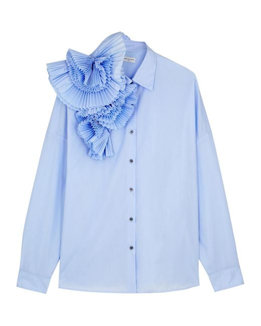 Dries Van Noten Blue Appliquéd Poplin Shirt