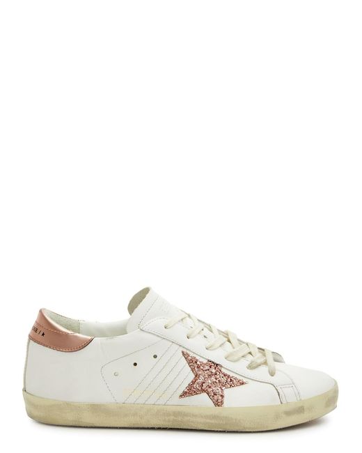 Golden Goose Deluxe Brand White En Goose Super-star Distressed Leather Sneakers