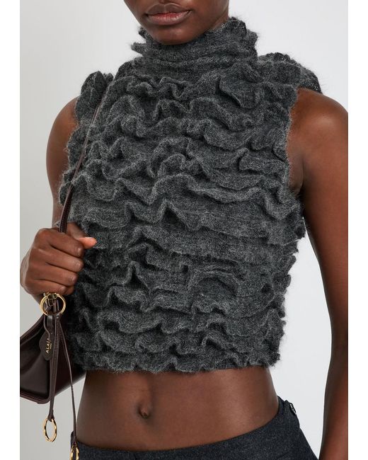Alaïa Gray Ruffled Mohair-Blend Cropped Top