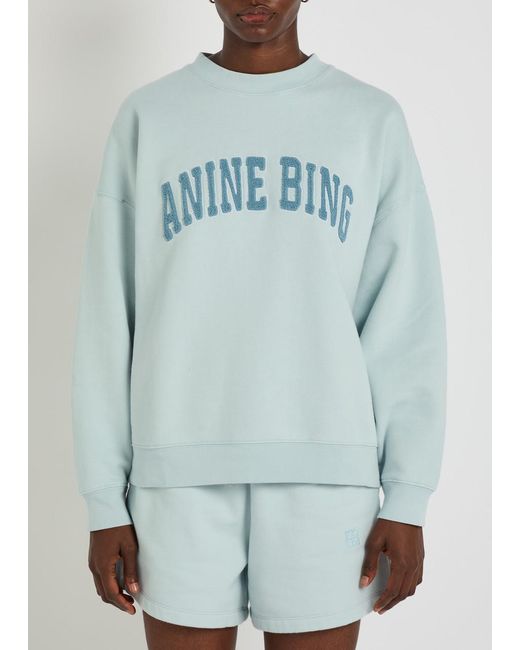 Anine Bing Blue Miles Logo-Appliquéd Cotton Sweatshirt