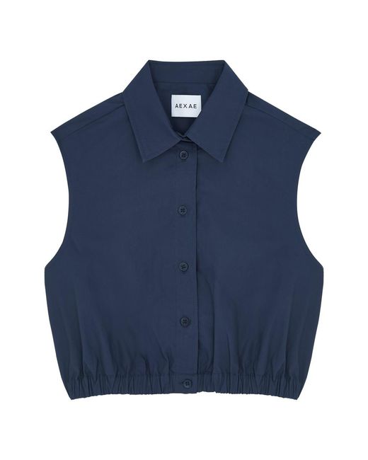 AEXAE Blue Cropped Cotton-Poplin Shirt