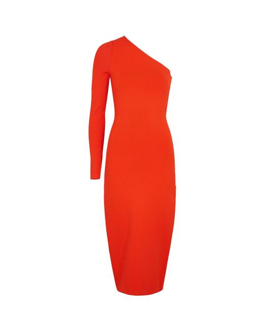 Victoria Beckham Red Vb Body One-Shoulder Stretch-Knit Midi Dress