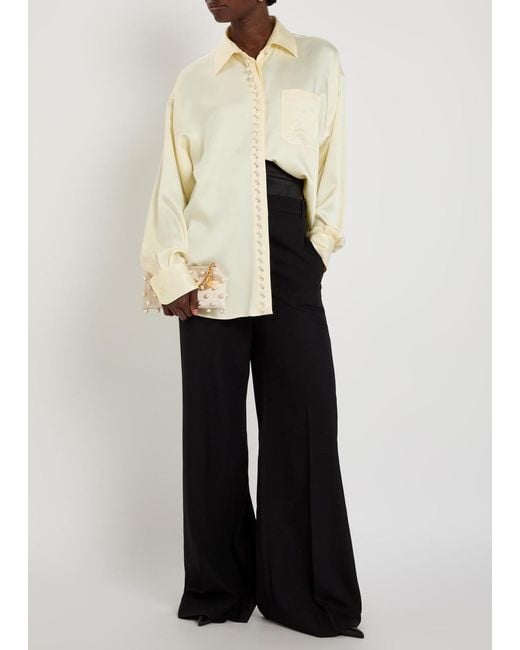 Erdem Black Layered-Effect Wide-Leg Wool Trousers