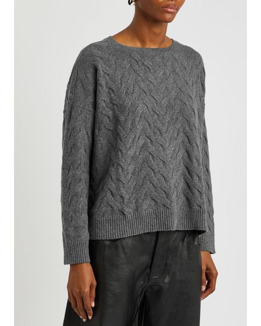 Eileen Fisher Gray Cable-knit Cotton-blend Jumper