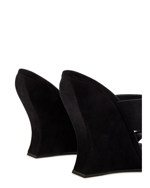 Alaïa Black Wave 110 Suede Wedge Mules