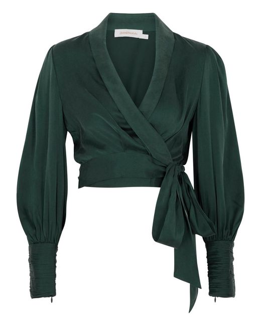 Zimmermann Green Silk-satin Wrap Blouse for men