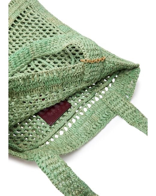 Chloé Green Summer Banana Logo Raffia Tote