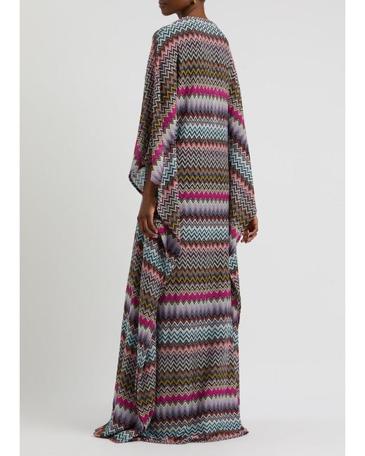 Missoni Multicolor Zigzag Metallic Fine-Knit Kaftan Dress