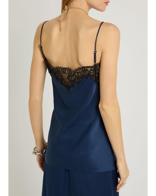 Stella McCartney Blue Iconic Lace-Trimmed Satin Top