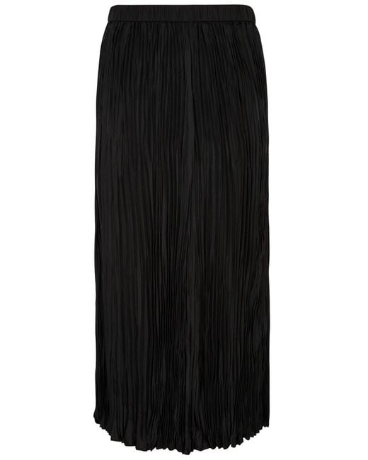 Eileen Fisher Black Plissé Silk Midi Skirt