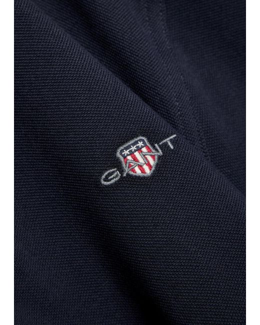 Gant Blue Logo-Embroidered Piqué Cotton Polo Shirt for men